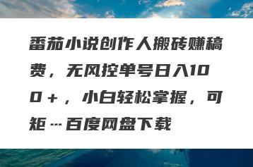 番茄小说创作人搬砖赚稿费，无风控单号日入100＋，小白轻松掌握，可矩…百度网盘下载