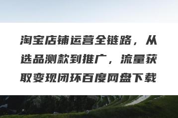 淘宝店铺运营全链路，从选品测款到推广，流量获取变现闭环百度网盘下载
