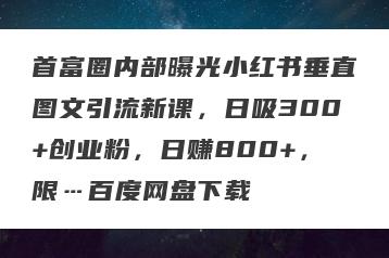 首富圈内部曝光小红书垂直图文引流新课，日吸300+创业粉，日赚800+，限…百度网盘下载