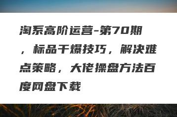 淘系高阶运营-第70期，标品干爆技巧，解决难点策略，大佬操盘方法百度网盘下载