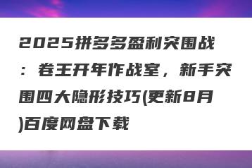 2025拼多多盈利突围战：卷王开年作战室，新手突围四大隐形技巧(更新8月)百度网盘下载