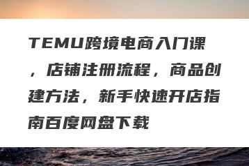 TEMU跨境电商入门课，店铺注册流程，商品创建方法，新手快速开店指南百度网盘下载