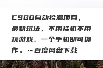 CSGO自动捡漏项目，最新玩法，不用挂机不用玩游戏，一个手机即可操作。…百度网盘下载