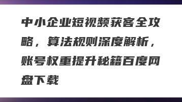 中小企业短视频获客全攻略，算法规则深度解析，账号权重提升秘籍百度网盘下载