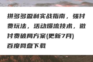 拼多多盈利实战指南，强付费玩法，活动爆流技术，微付费破局方案(更新7月)百度网盘下载