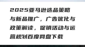 2025亚马逊选品策略与新品推广，广告优化与政策解读，促销活动与运营规划百度网盘下载