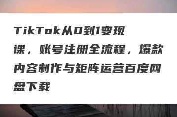 TikTok从0到1变现课，账号注册全流程，爆款内容制作与矩阵运营百度网盘下载