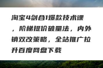 淘宝4剑合1爆款技术课，阶梯提价破量法，内外销双改策略，全站推广拉升百度网盘下载