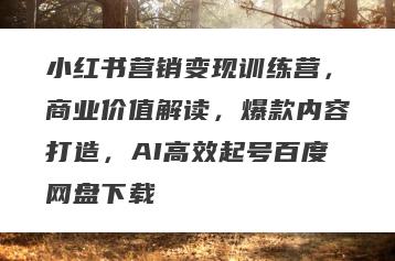 小红书营销变现训练营，商业价值解读，爆款内容打造，AI高效起号百度网盘下载