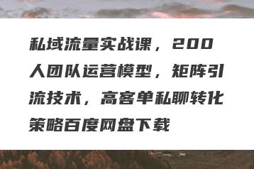 私域流量实战课，200人团队运营模型，矩阵引流技术，高客单私聊转化策略百度网盘下载