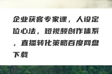 企业获客专家课，人设定位心法，短视频创作体系，直播转化策略百度网盘下载