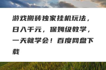 游戏搬砖独家挂机玩法，日入千元，保姆级教学，一天就学会！百度网盘下载