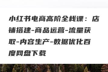 小红书电商高阶全栈课：店铺搭建-商品运营-流量获取-内容生产-数据优化百度网盘下载