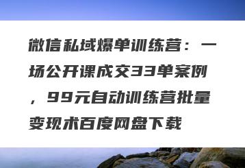 微信私域爆单训练营：一场公开课成交33单案例，99元自动训练营批量变现术百度网盘下载