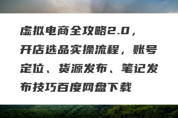 虚拟电商全攻略2.0，开店选品实操流程，账号定位、货源发布、笔记发布技巧百度网盘下载