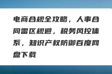 电商合规全攻略，人事合同雷区规避，税务风控体系，知识产权防御百度网盘下载