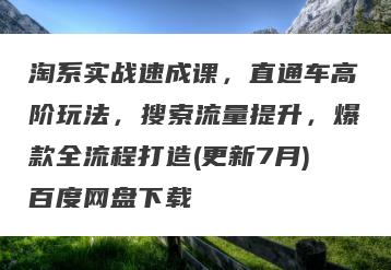 淘系实战速成课，直通车高阶玩法，搜索流量提升，爆款全流程打造(更新7月)百度网盘下载