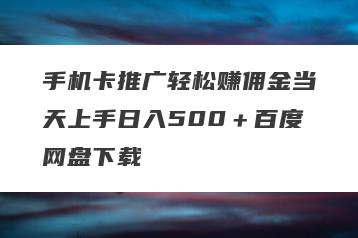 手机卡推广轻松赚佣金当天上手日入500＋百度网盘下载