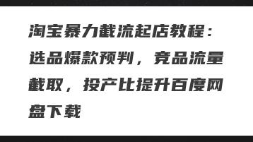 淘宝暴力截流起店教程：选品爆款预判，竞品流量截取，投产比提升百度网盘下载