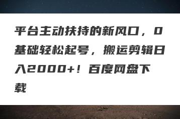 平台主动扶持的新风口，0基础轻松起号，搬运剪辑日入2000+！百度网盘下载