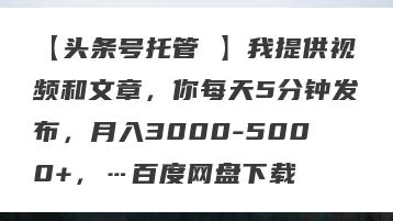 【头条号托管 】我提供视频和文章，你每天5分钟发布，月入3000-5000+，…百度网盘下载