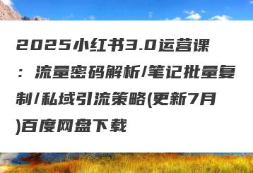 2025小红书3.0运营课：流量密码解析/笔记批量复制/私域引流策略(更新7月)百度网盘下载