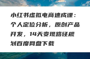 小红书虚拟电商速成课：个人定位分析，原创产品开发，14天变现路径规划百度网盘下载