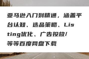 亚马逊入门到精通，涵盖平台认知、选品策略、Listing优化、广告投放/等等百度网盘下载