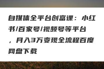 自媒体全平台创富课：小红书/百家号/视频号等平台，月入3万变现全流程百度网盘下载