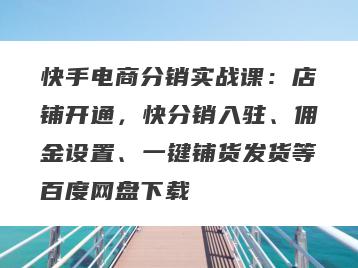 快手电商分销实战课：店铺开通，快分销入驻、佣金设置、一键铺货发货等百度网盘下载