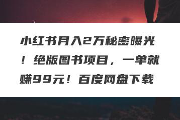 小红书月入2万秘密曝光！绝版图书项目，一单就赚99元！百度网盘下载
