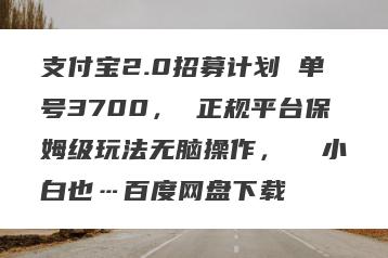 支付宝2.0招募计划 单号3700， 正规平台保姆级玩法无脑操作，  小白也…百度网盘下载