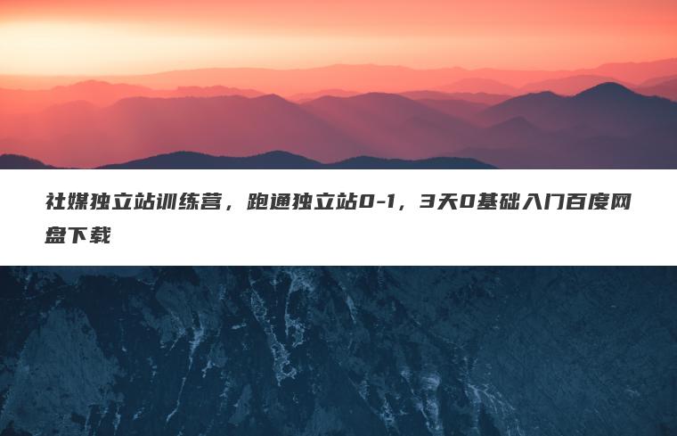 社媒独立站训练营，跑通独立站0-1，3天0基础入门百度网盘下载