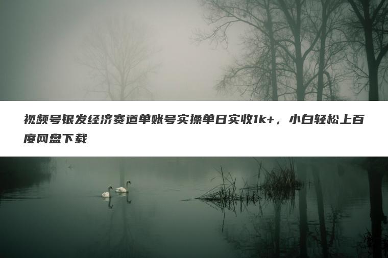 视频号银发经济赛道单账号实操单日实收1k+，小白轻松上百度网盘下载