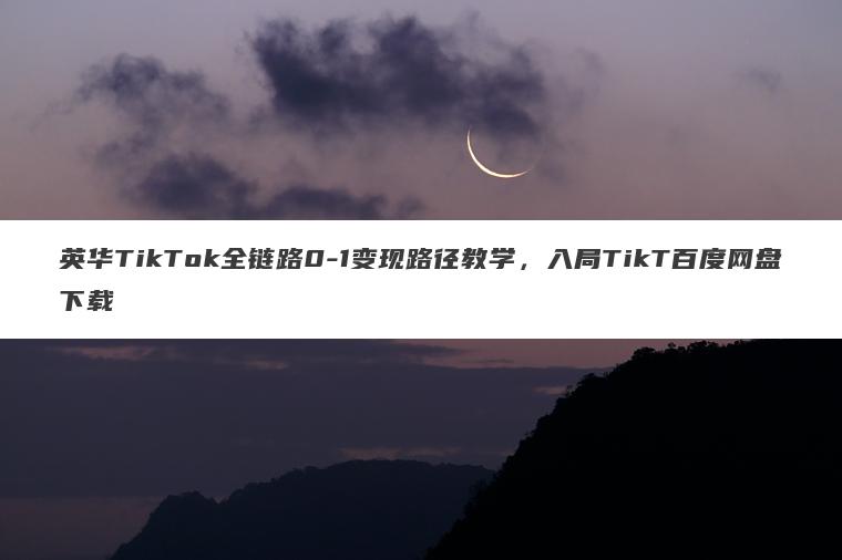 英华TikTok全链路0-1变现路径教学，入局TikT百度网盘下载
