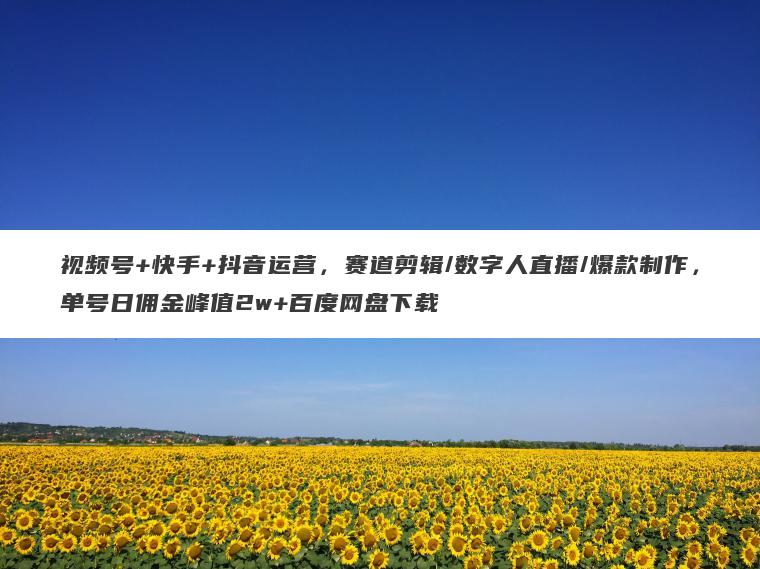 视频号+快手+抖音运营，赛道剪辑/数字人直播/爆款制作，单号日佣金峰值2w+百度网盘下载