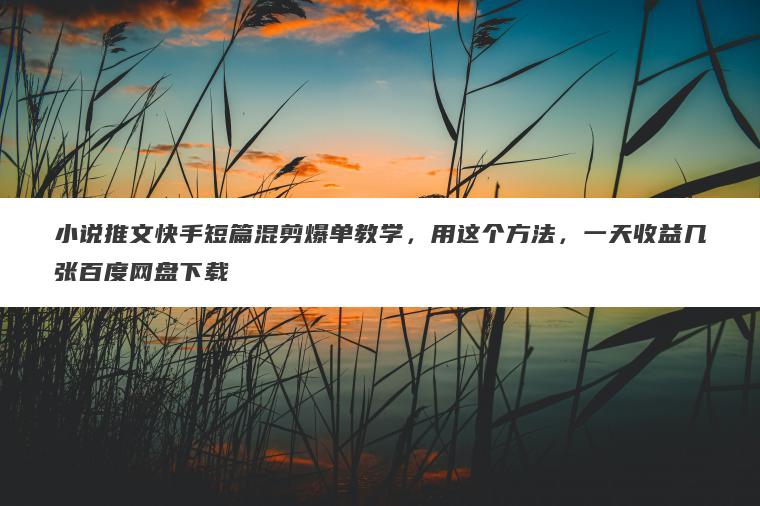 小说推文快手短篇混剪爆单教学，用这个方法，一天收益几张百度网盘下载