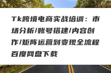 Tk跨境电商实战培训：市场分析/账号搭建/内容创作/矩阵运营到变现全流程百度网盘下载