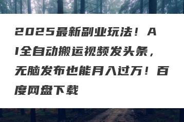 2025最新副业玩法！AI全自动搬运视频发头条，无脑发布也能月入过万！百度网盘下载