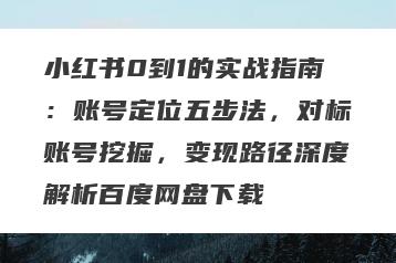 小红书0到1的实战指南：账号定位五步法，对标账号挖掘，变现路径深度解析百度网盘下载