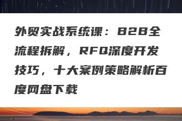 外贸实战系统课：B2B全流程拆解，RFQ深度开发技巧，十大案例策略解析百度网盘下载