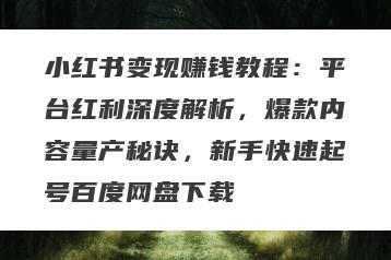 小红书变现赚钱教程：平台红利深度解析，爆款内容量产秘诀，新手快速起号百度网盘下载