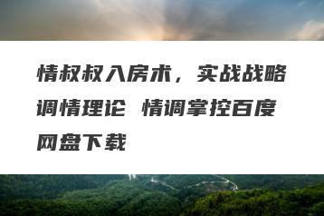 情叔叔入房术，实战战略调情理论 情调掌控百度网盘下载