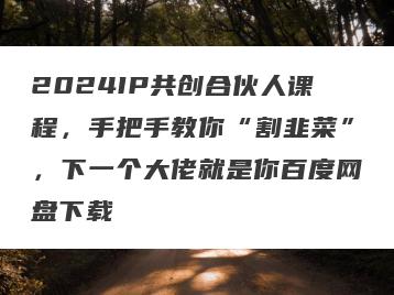 2024IP共创合伙人课程，手把手教你“割韭菜”，下一个大佬就是你百度网盘下载
