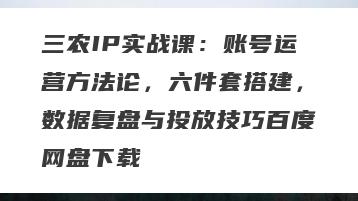 三农IP实战课：账号运营方法论，六件套搭建，数据复盘与投放技巧百度网盘下载