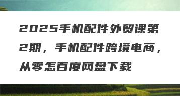 2025手机配件外贸课第2期，手机配件跨境电商，从零怎百度网盘下载