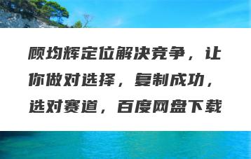 顾均辉定位解决竞争，让你做对选择，复制成功，选对赛道，百度网盘下载