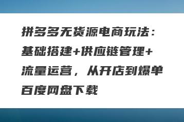 拼多多无货源电商玩法：基础搭建+供应链管理+流量运营，从开店到爆单百度网盘下载