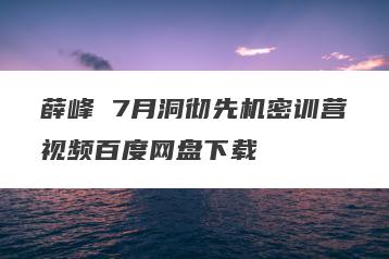薛峰 7月洞彻先机密训营视频百度网盘下载