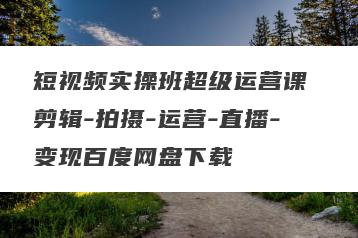 短视频实操班超级运营课 剪辑-拍摄-运营-直播-变现百度网盘下载
